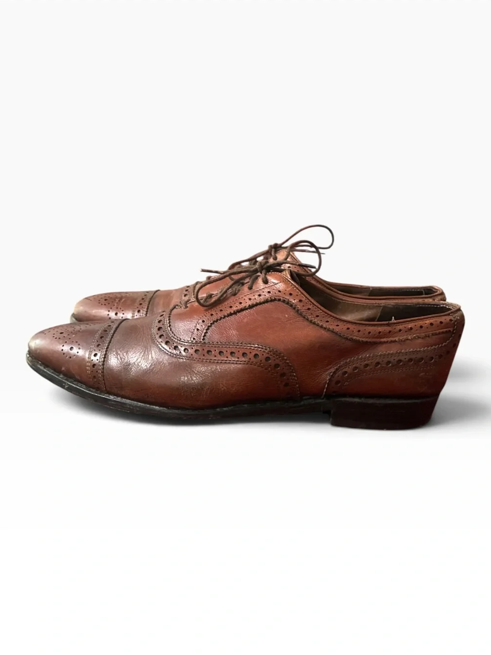 Allen Edmonds Men's 11 Cap Toe Oxford Brogue Dress Shoes Brown Leather